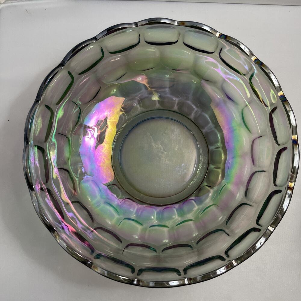 Vintage Federal Carnival Glass Bowl Colonial Smoke‎ Yorktown Iridescent 9”